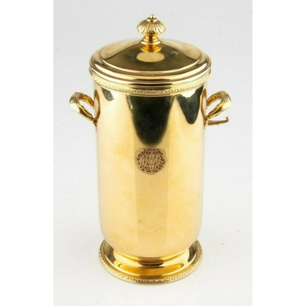 Cartier Solid 14k Yellow Gold and Glass Very Rare Vintage Lidded Ice Bucket
